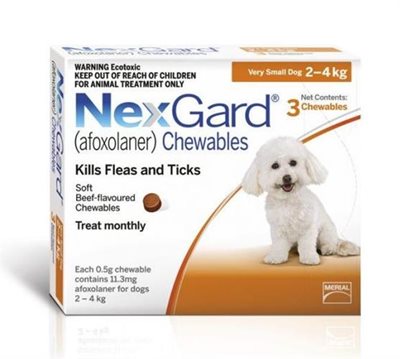 נקסגארד לכלבים במשקל 2-4 ק"ג NexGard