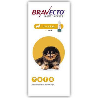 ברבקטו ספוט און לכלבים במשקל 2-4.5 ק"ג Bravecto